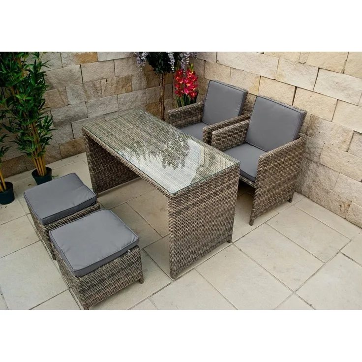 Ragnarök Möbel-Design Garten-Essgruppe HEIMDALL Esstisch Set 2+2, (Set, Polyrattan, Alu), 10 Jahre Garantie auf UV Beständigkeit des Polyrattan, Würfelsystem