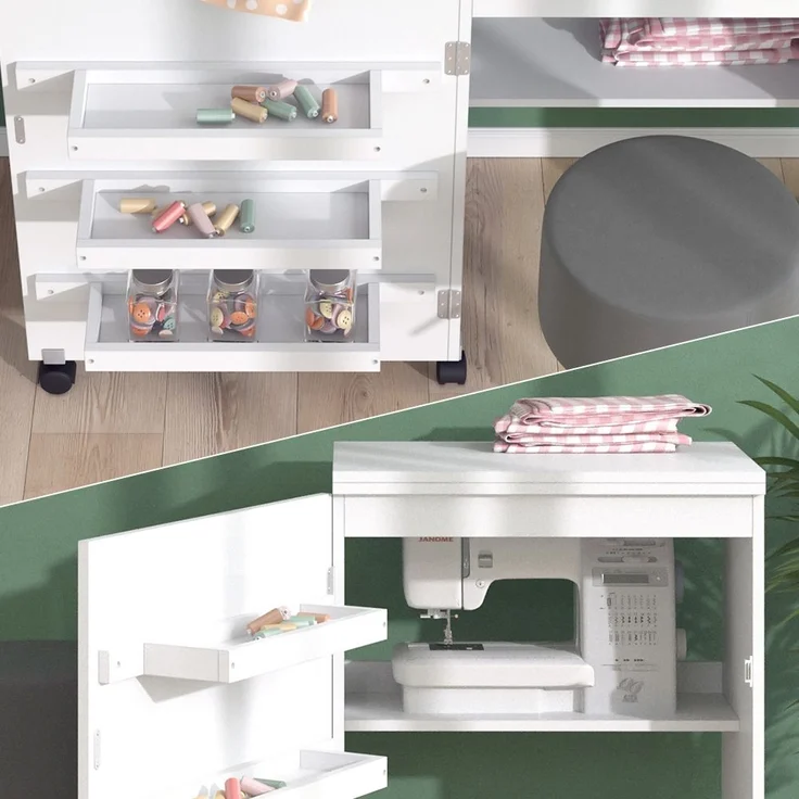 Nähtisch Carmen Weiß 118 x 77.5 cm mit 3 Regalen Vicco – Bild 5