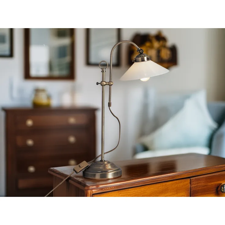 Große LED Tischleuchte im Landhausstil mit Glasschirm, max. Höhe 55cm