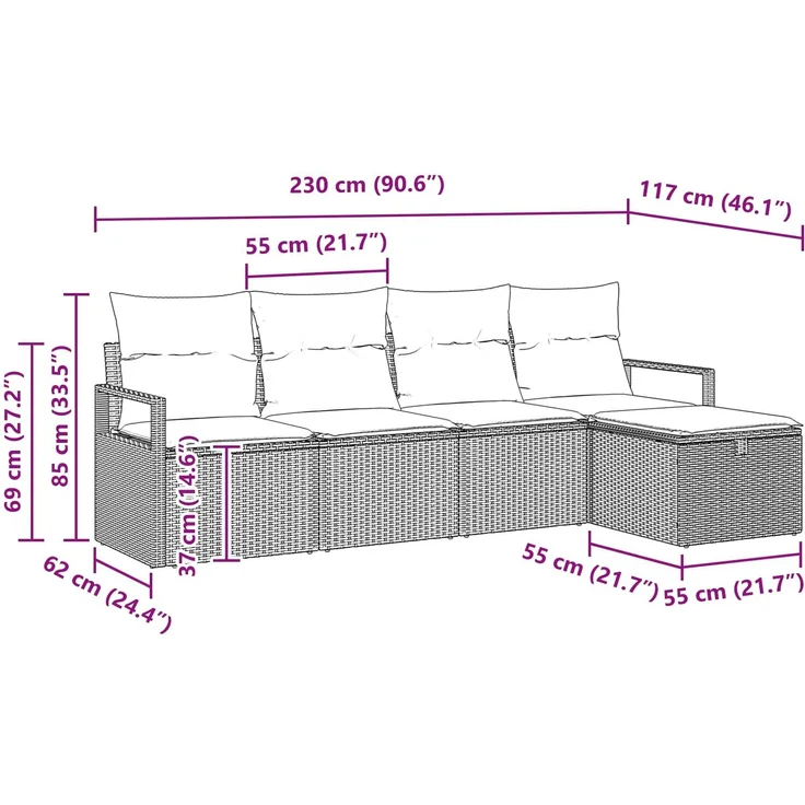 vidaXL Sofa Set 5 stk. Braun und Rot Poly-Rattan 3359163 – Bild 9