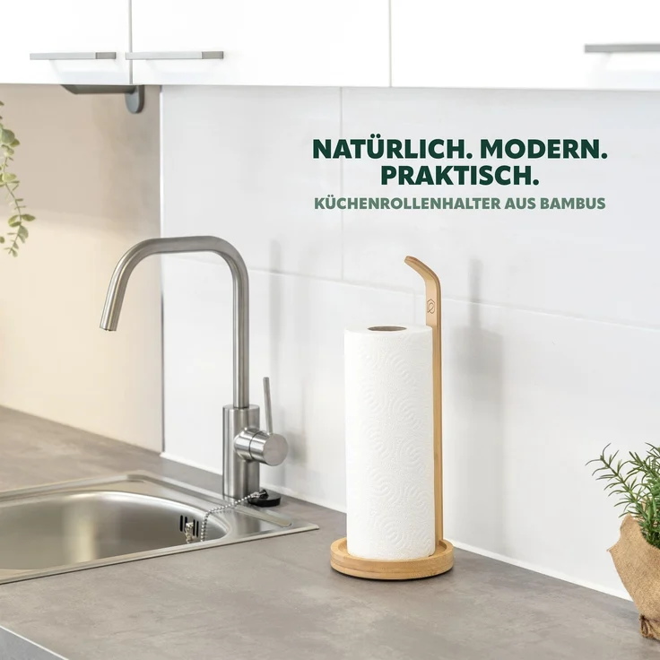 Küchenrollenhalter aus Bambus mit Schutzpads am Boden – Bild 2