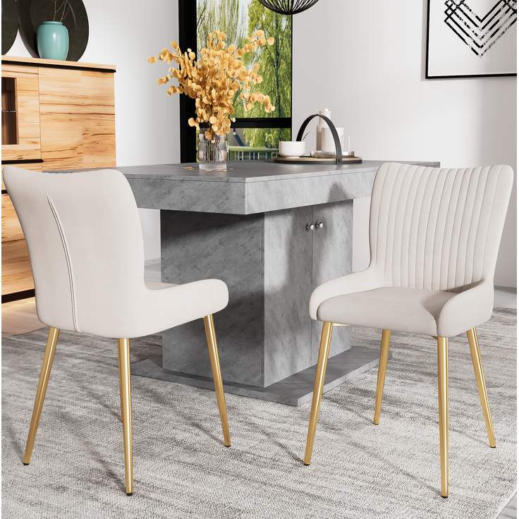Esszimmerstuhl-Set, Samt, 6er-Set mit Metallgestell, 58×47×85 cm, Beige/Gold – Bild 2