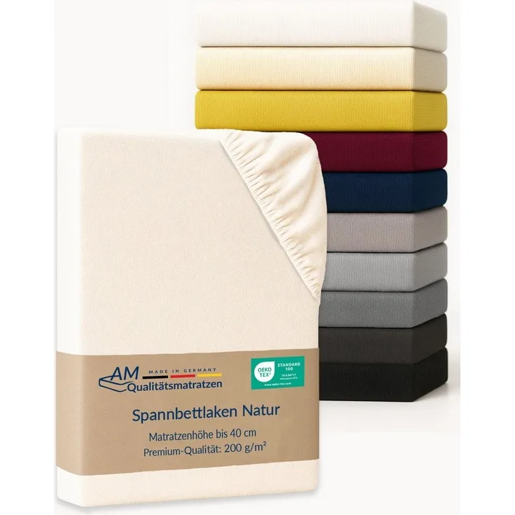 AM Qualitätsmatratzen Spannbettlaken Baumwolle in creme, Bettlaken für Boxspringbetten, Made in Germany, Baumwolle, Gummizug: rundum, (1 Stück), 90x200x40