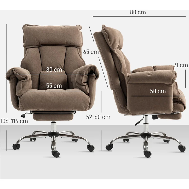 MELAYR, Ergonomischer Bürostuhl, neigbare Rückenlehne, Fußstütze, weicher Stoff, Hellbraun, 80 x 80 x 114 cm, Braun – Bild 5
