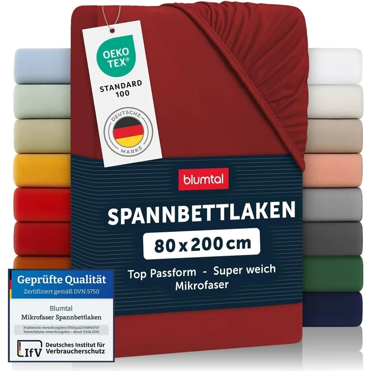 Blumtal® Spannbettlaken 80x200 2er Pack - Spannbettlaken Microfaser - Oekotex zertifiziertes Bettlaken 80x200 cm - Spannbettlaken 80x200 cm 2er Pack - Spannbettücher 80x200 cm - Aurora Red - Rot – Bild 1