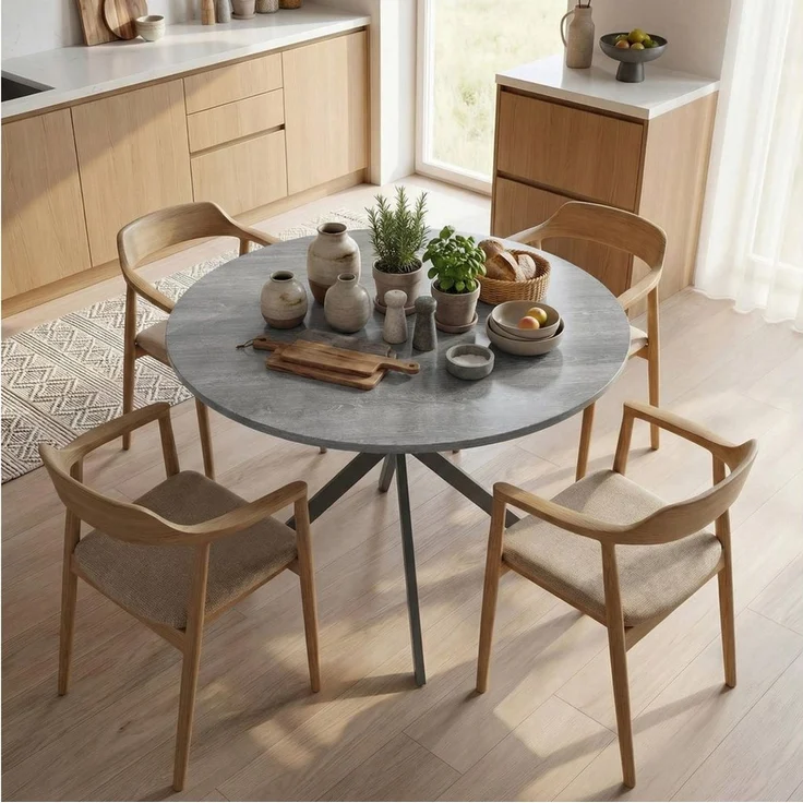 HOMCOM Esstisch Küchentisch im Industriestil mit Stahlbeinen für 4 Personen (für Esszimmer, Küche, Wohnzimmer, 1-St, rund, 100 x 100 x 75 cm), Grau – Bild 1
