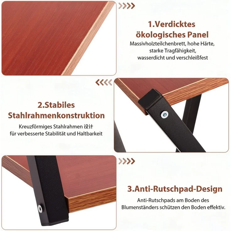 BlingBin Blumenhocker Blumenständer 2 Ebenen, Pflanzenständer aus Metall mit Holzoptik (2er Set, 2 St, Pflanzenregal), Stabiler Blumentopf Ständer für Wohnzimmer,Schlafzimmer & kleine Räume – Bild 4