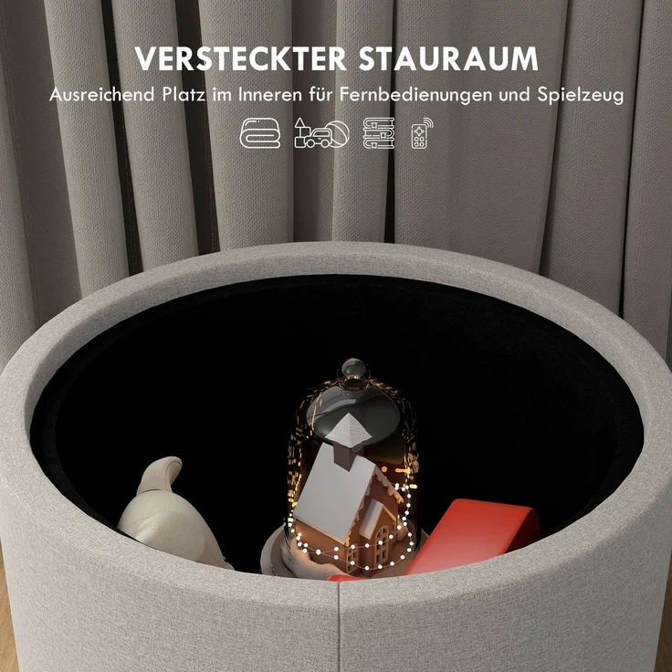 HOMCOM Sitzhocker, Polyester, MDF, Hellgrau, 56L x 56B x 42H cm – Bild 5