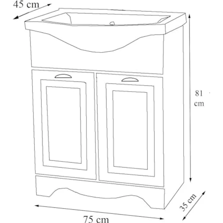 VCM Calaso, Badmöbelset 2-tlg. Waschplatz mit 75 cm Waschtisch, Landhaus-Stil, Keramik Waschbecken, Schubladen und Drehtüren – Bild 3