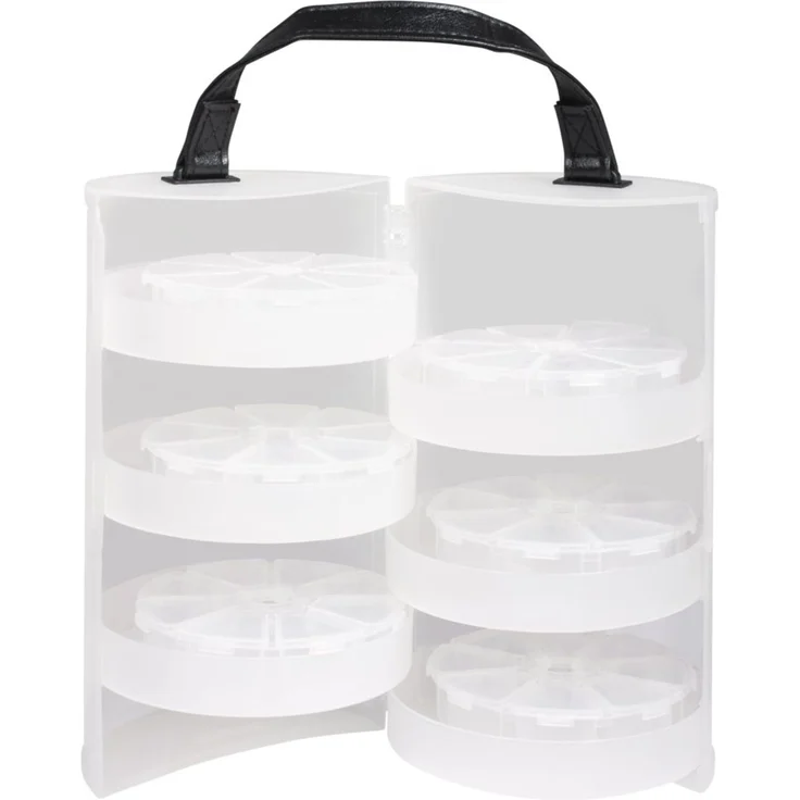 Rayher 39499000 Sortierbox, für Kleinteile, rund, ø 13cm, mit Tragegriff, transparent, für Bügelperlen, Pailletten, Perlen, Schmucksteine, Strass und Glitter, Rondell, Schmuckschatulle, Box Round