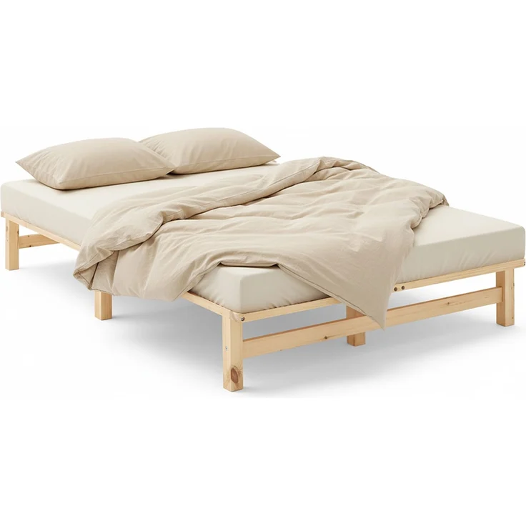 Holzbett 120x200 mit Matratze Doppelbett Holz Natur Bett Massiv Palettenbett Bettgestell Holzbettrahmen Lattenrost – Bild 10