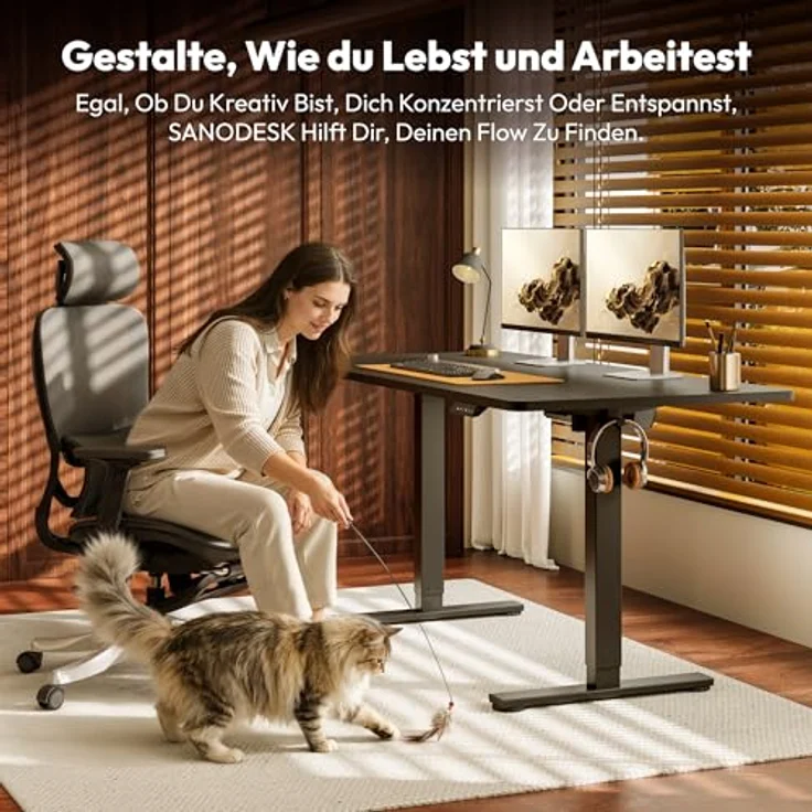 SANODESK Elektrisch Höhenverstellbarer Schreibtisch 180x80 cm – Ergonomischer Steh-Sitz Tisch mit Memory-Funktion für Homeoffice und Heimbüro, Schwarz, Computertisch, Standing Desk – Bild 3