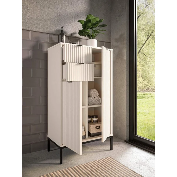 moebel-dich-auf Highboard CASTELLO (kaschmir, 2 Türen, 2 Schubkästen), Breite 60 cm, MDF-Fronten mit modernen Riffelungen – Bild 3