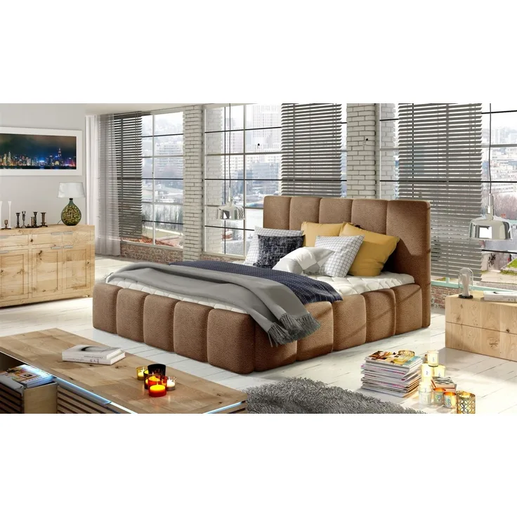 Polsterbett Bett VERONA Komplettset Kunstleder Vintage Braun 120x200 cm