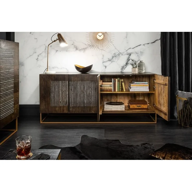 riess-ambiente Sideboard ONYX 180cm dunkelbraun / gold (Einzelartikel, 1 St), Massivholz · Achat · Edelstein · Metall · Kommode · Wohnzimmer – Bild 5