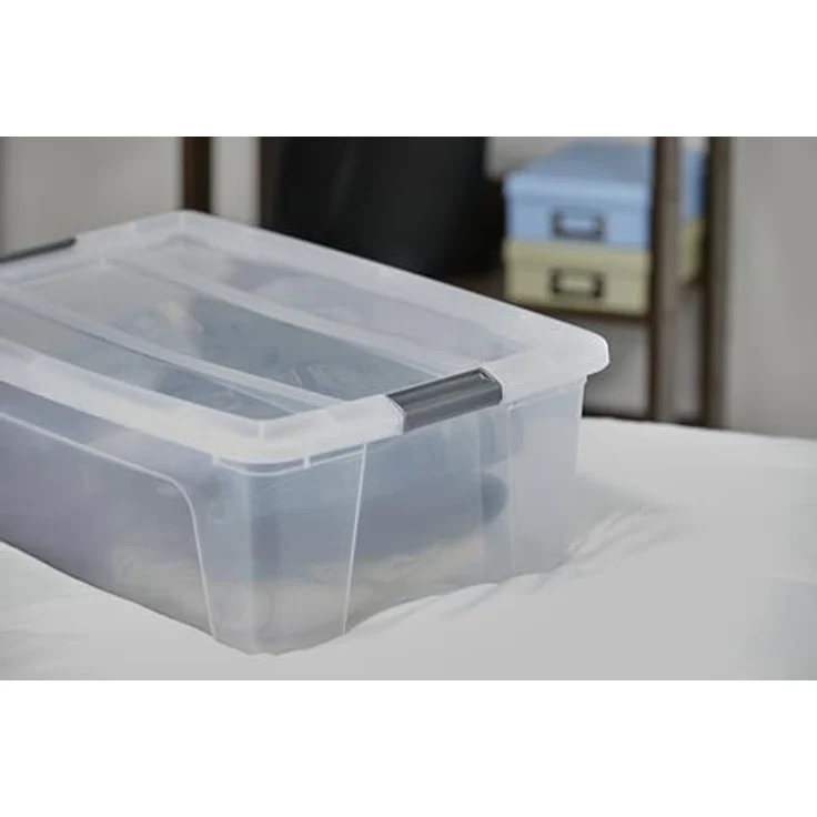 Iris Ohyama Aufbewahrungsboxen mit Deckel, 30L, 4er-Set, Silber, Sicherer Verschluss, Stapelbar, Griffe, Schlafzimmer, Schrank, Büro, Organisation, BPA-freies Plastik, Ordnungsboxen, NTB-30 – Bild 7