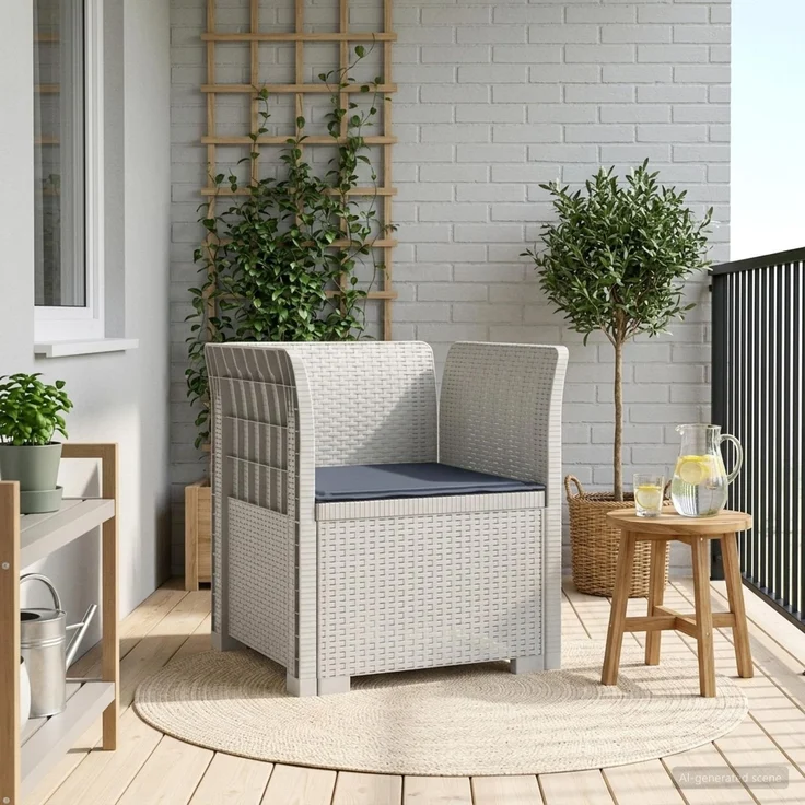 vidaXL 1-Sitzer Sessel mit Kissen Rattan-Look PP Weiß 8011863 – Bild 1