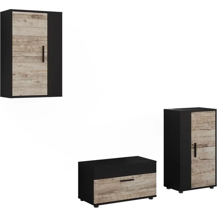Wohnwand Berno Schwarz/Sandeiche 3-teiliges Set Vicco – Bild 1