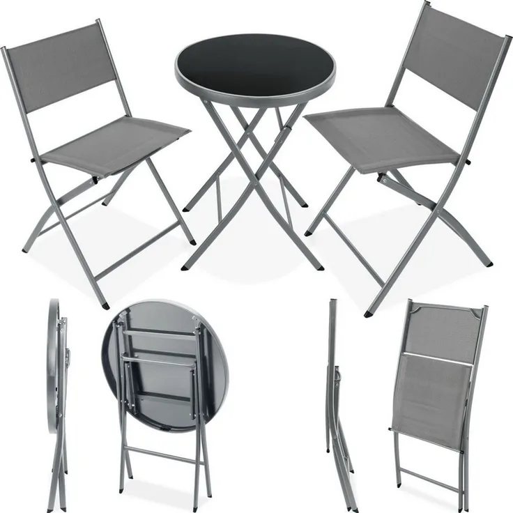 tectake Essgruppe Bistro-Set, (Set, 3-tlg), Robustes Gestell aus Stahl
