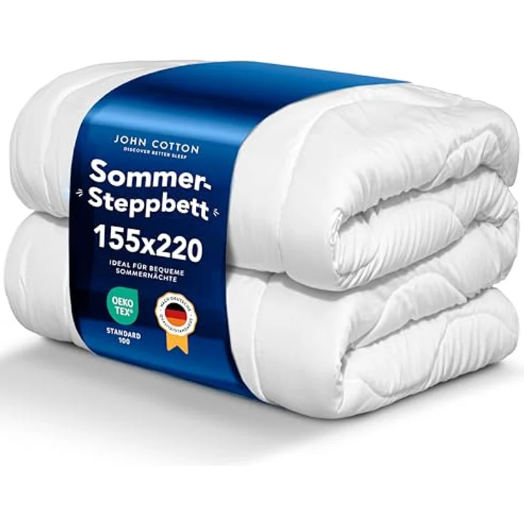 John Cotton New Way Bettdecke 155x220 - Leichte Steppdecke für Sommer | Weiche & Atmungsaktive Allergiker Sommerdecke | Oeko-Test Zertifiziert Decke | Sommerbettdecken | Dünne Decke 155x220 cm – Bild 2