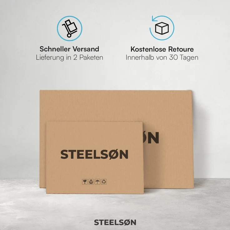 STEELSØN 'Kynaris' 3-tlg. Gartenmöbel-Set, Sitzgruppe aus 2 Polyrattan-Stühlen und Gartentisch, Metall, zusammenklappbar, schwarz/anthrazit, wetterfest – Bild 9