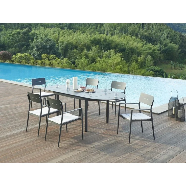 Vente-unique - LOTTYS Gartenessgruppe Metall Grau - B 56 cm99 cm x H 86 cm75 cm x L 56 cm220 cm170 cm – Bild 6