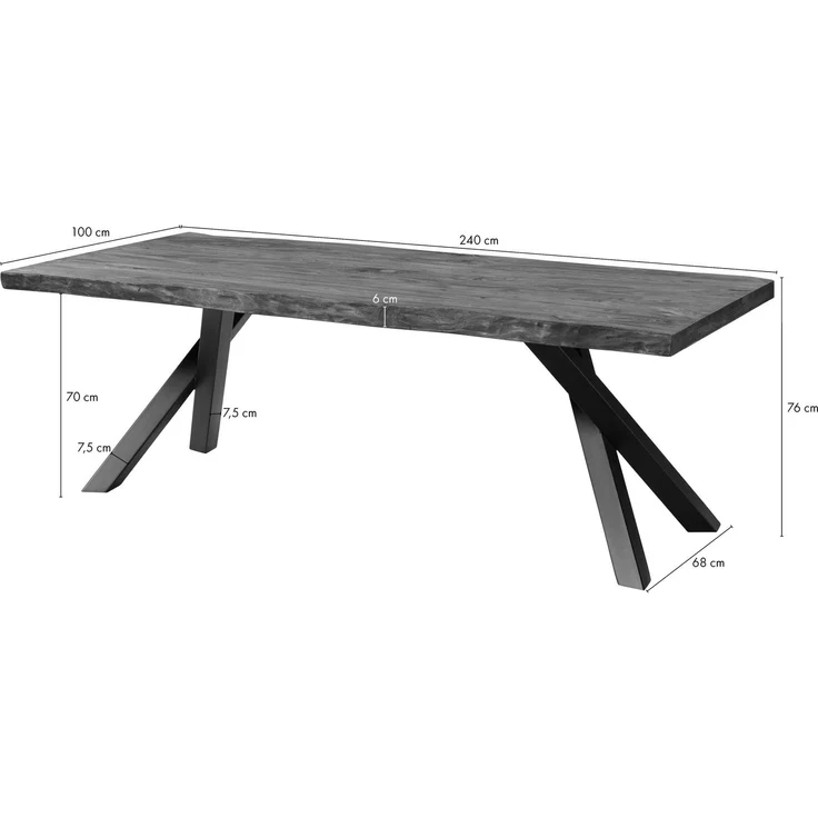 Baumtisch Sheesham 240x100x76 grau gebeizt / A-Gestell anthrazit matt FREEFORM 5 – Bild 5