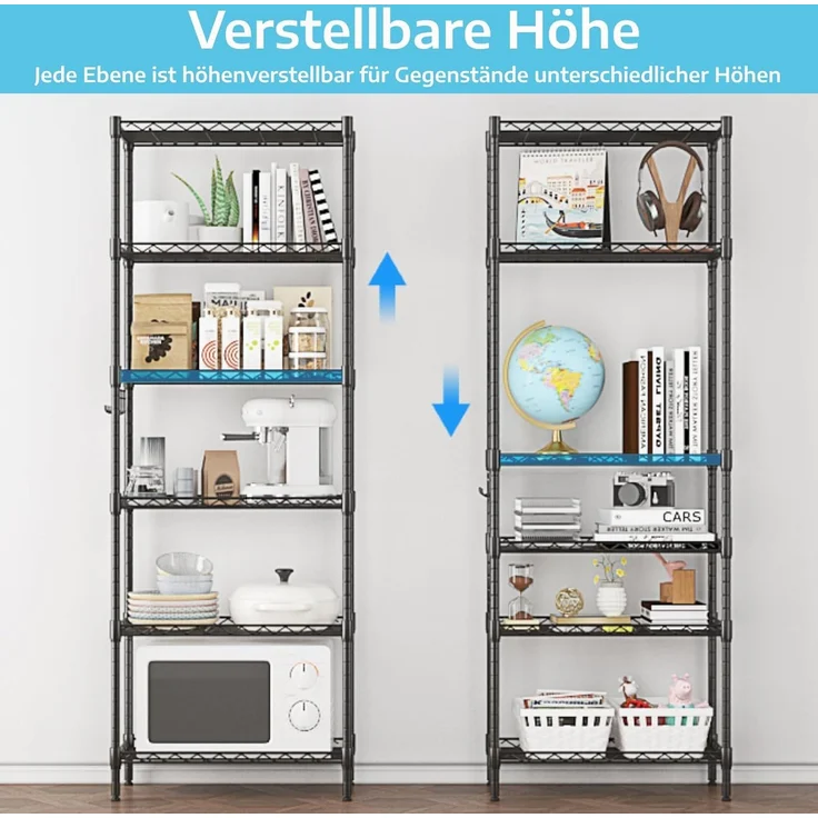 Himimi Regal,abstellraum Regal,Badezimmerregal Shelf,hoch schmal Standregale,Lagerregal 6 Ablage Küchenregal Metallregal, verstellbare Ablagen,Drahtkorb,54 x 29 x 160 cm,Schwarz – Bild 4