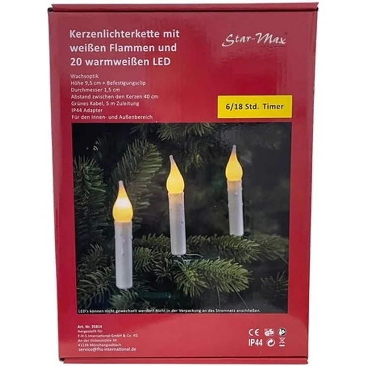 F-H-S International LED-Christbaumkerzen, weiß 20 Kerzen 7,6m grünes Kabel für Außen – Bild 2