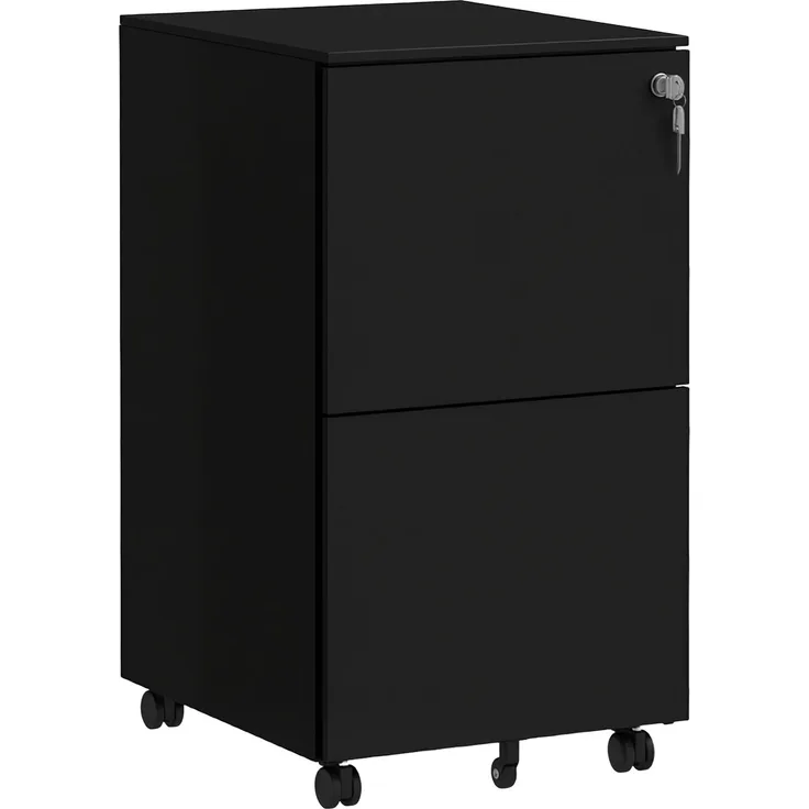 MELAYR, Rollcontainer Aktenschrank, 2 Schubladen, ab­schließ­bar, rollbar, 37 cm x 43.5 cm x 67.5 cm, Schwarz