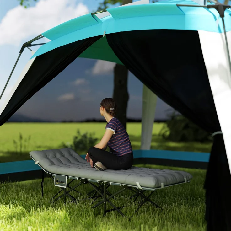 Feldbett faltbar Campingbett mit Matratze Kopfkissen Seitentasche 185 x 68 x 37 cm bis 150 kg Hellgrau--Hellgrau--37x68x185cm--YOUDENOVA – Bild 4