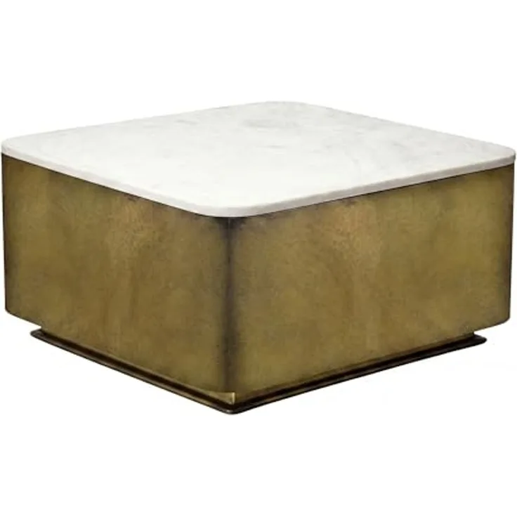 FINEBUY Couchtisch FB116592 Sofatisch Marmor Wohnzimmertisch 60cm Beistelltisch Handmade (Quadratischer Kubus in antiker Goldoptik), Massive Tischplatte aus edlem weißem Marmor