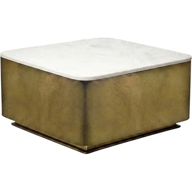 FINEBUY Couchtisch FB116592 Sofatisch Marmor Wohnzimmertisch 60cm Beistelltisch Handmade (Quadratischer Kubus in antiker Goldoptik), Massive Tischplatte aus edlem weißem Marmor – Bild 1