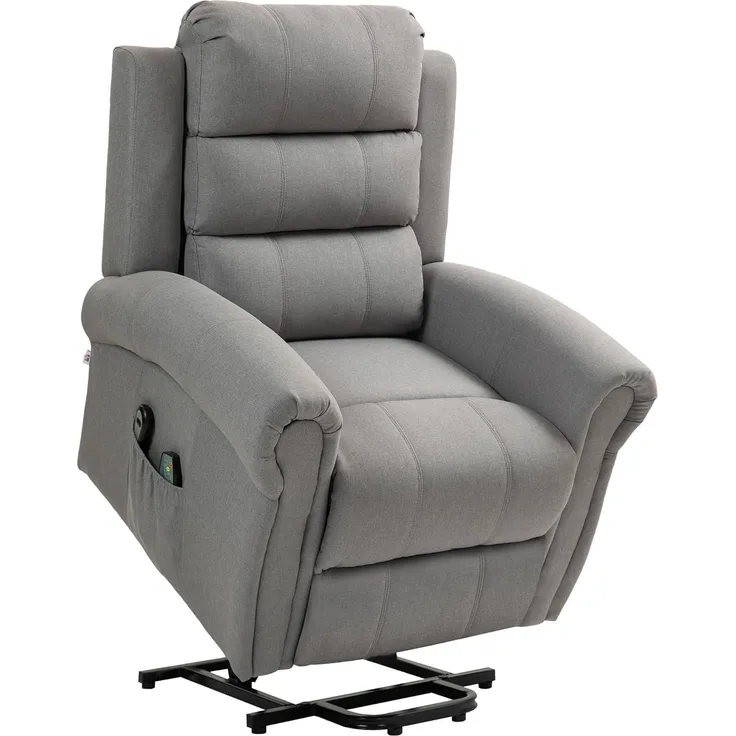 HOMCOM Massagesessel Sessel mit Aufstehhilfe, Fernsehsessel mit Leinenoptik (Relaxsessel, 1-St, Kinosessel), bis 150 kg belastbar, Hellgrau