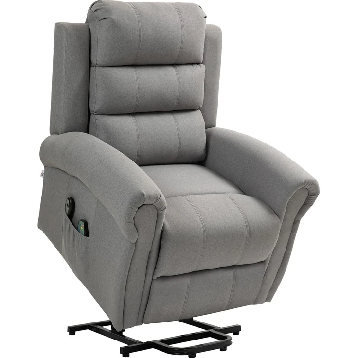 HOMCOM Massagesessel Sessel mit Aufstehhilfe, Fernsehsessel mit Leinenoptik (Relaxsessel, 1-St, Kinosessel), bis 150 kg belastbar, Hellgrau – Bild 1