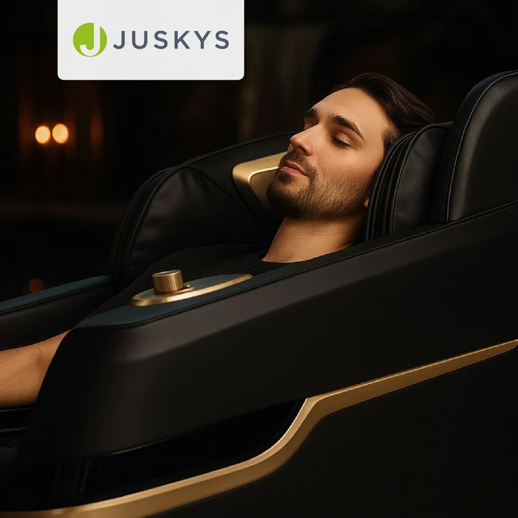 Juskys Massagesessel Naxos, mit LCD-Bedienfeld, Bluetooth, Airbags, Heizung, Rollenmassage, USB & Fußverlängerung, Fix-Point-Technologie - Schwarz – Bild 7