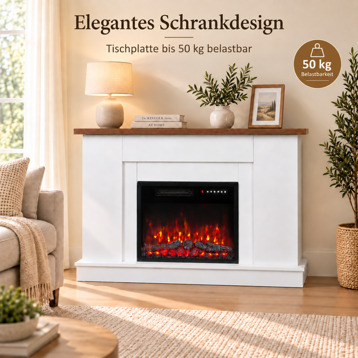 HOMAVO Elektrokamin mit Schrank, 23", 1000/2000W Heizung, 3D-Flammeneffekt , Schrankgröße: 139.5 × 37.5 × 21 cm, wahlweise mit Weihnachtsbaum – Bild 7