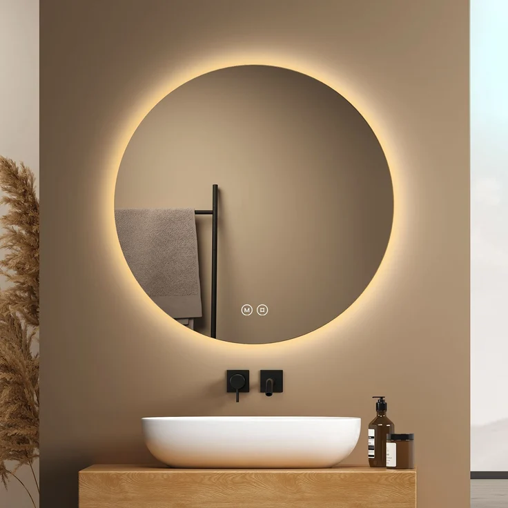 EMKE Rund Badspiegel mit LED Beleuchtung Touch 3 Lichtfarbe Dimmbar ф60cm Lichtspiegel