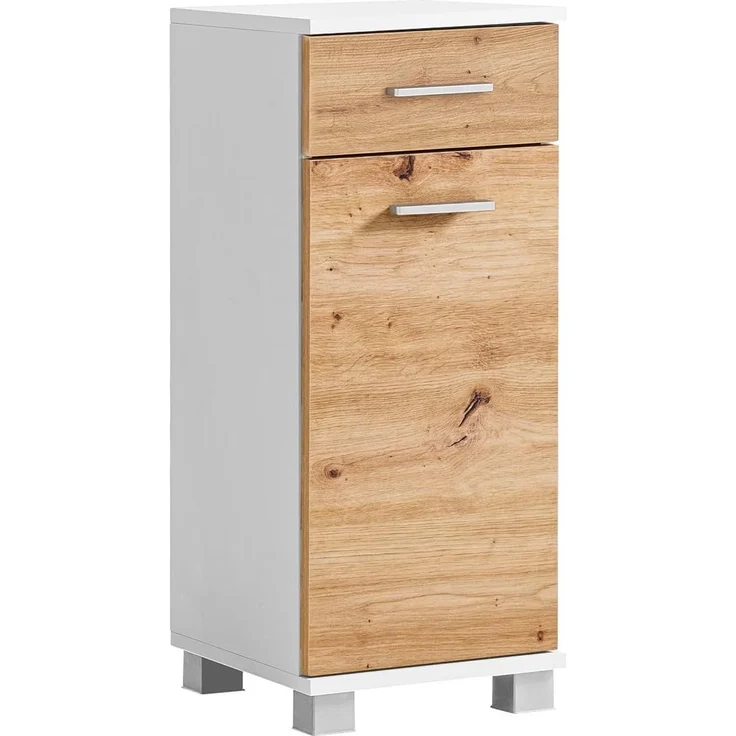 Schildmeyer Unterschrank Palermo, Holzwerkstoff, Mattweiß/Artisan Eiche Dekor, 30,3 x 32,6 x 75,3 cm (B/T/H)