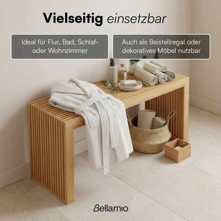 Bellamio 'Sava' Sitzbank, Bambus, natur, Holzbank ohne Lehne, 45x33x100 cm, bis 250 kg belastbar – Bild 3