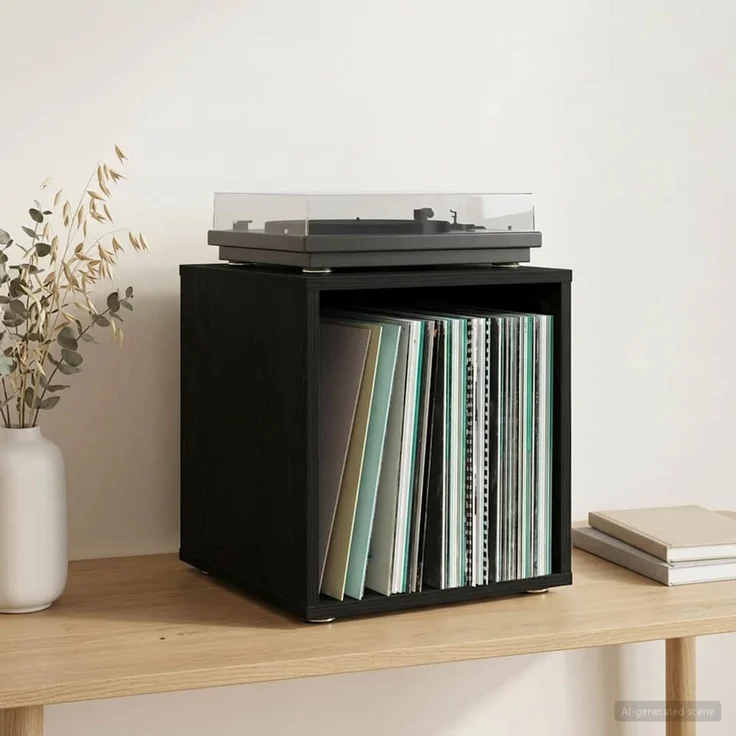 vidaXL Vinyl Album Box 2 stk. Schwarz Eichen-Optik 37 x 36,5 x 38 cm 8012845 – Bild 1