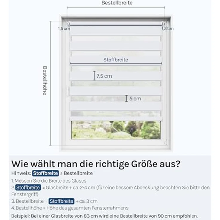WOLTU Doppelrollo Klemmfix ohne Bohren 90x220 cm, Weiß | Duo Rollos für innen Fenster & Tür, Zebrarollo Lichtdurchlässig Fensterrollo Seitenzugrollo Verdunkelnd, Stoffbreite 87 cm – Bild 6