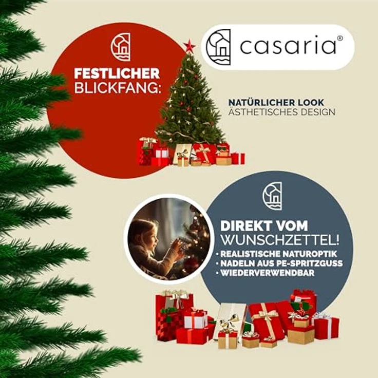 Casaria Künstlicher Weihnachtsbaum, 140cm dichte Spitzen naturgetreu Metallständer Schnellaufbau flammfest – Bild 9