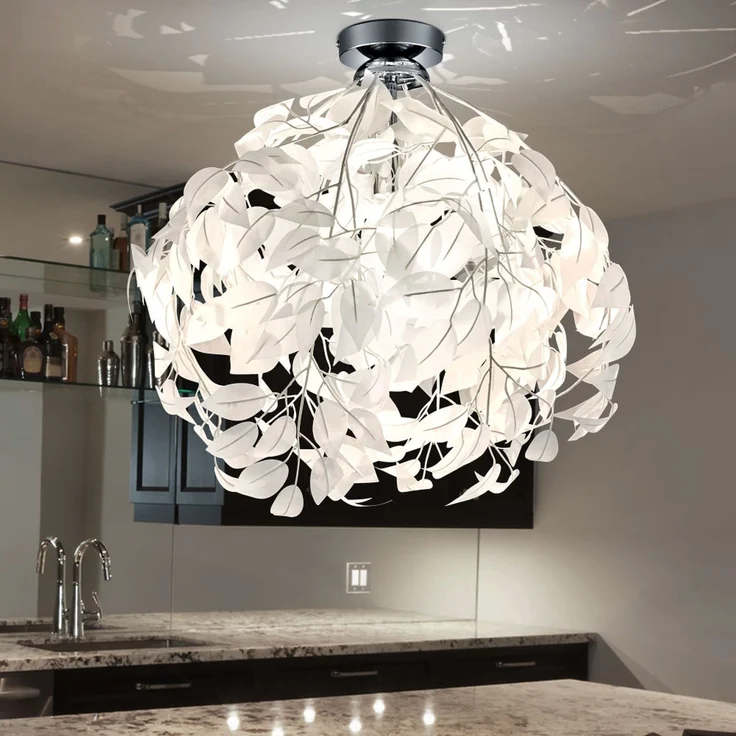 Deckenleuchte, Metall, Blätter-Design, Chrom, weiß, H 58 cm – Bild 3