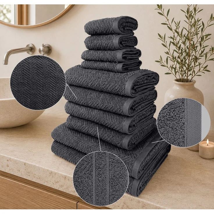OTTO home Handtuch Set Inga mit Struktur, Duschtücher, Handtücher, Gästetücher, Seiftücher, Frottier (10-St), Strukturierte Handtücher mit Bordüre, 100% Baumwolle, einfarbig, weich – Bild 2