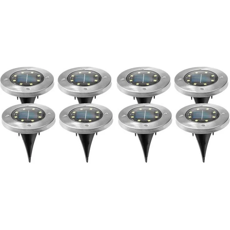Haushalt International LED Solarleuchte, LED-Leuchtmittel fest verbaut, Warmweiß, 8x Solarlampe Steckleuchte Bodenstrahler Außenlampe LED silber D 12 cm – Bild 4