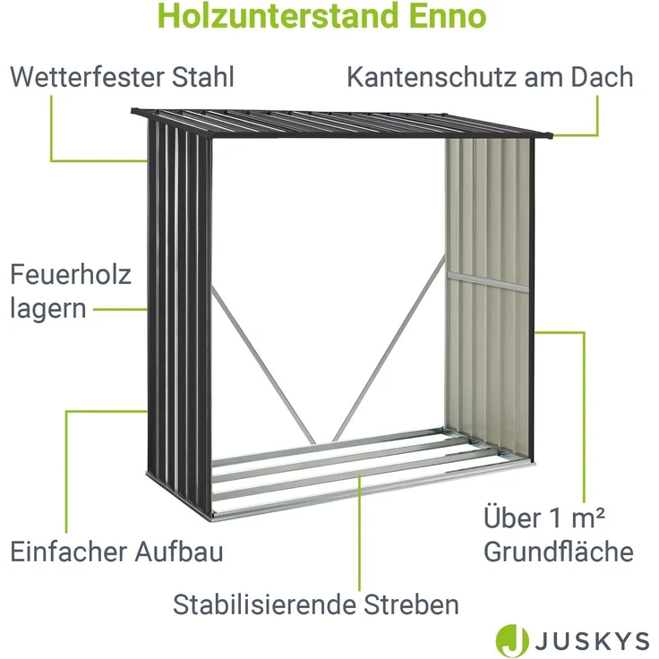 Juskys Holzunterstand Enno für Brennholz außen - Kaminholzregal aus Stahl - Unterstand für Kaminholz aus Metall in Anthrazit - Brennholzregal – Bild 3