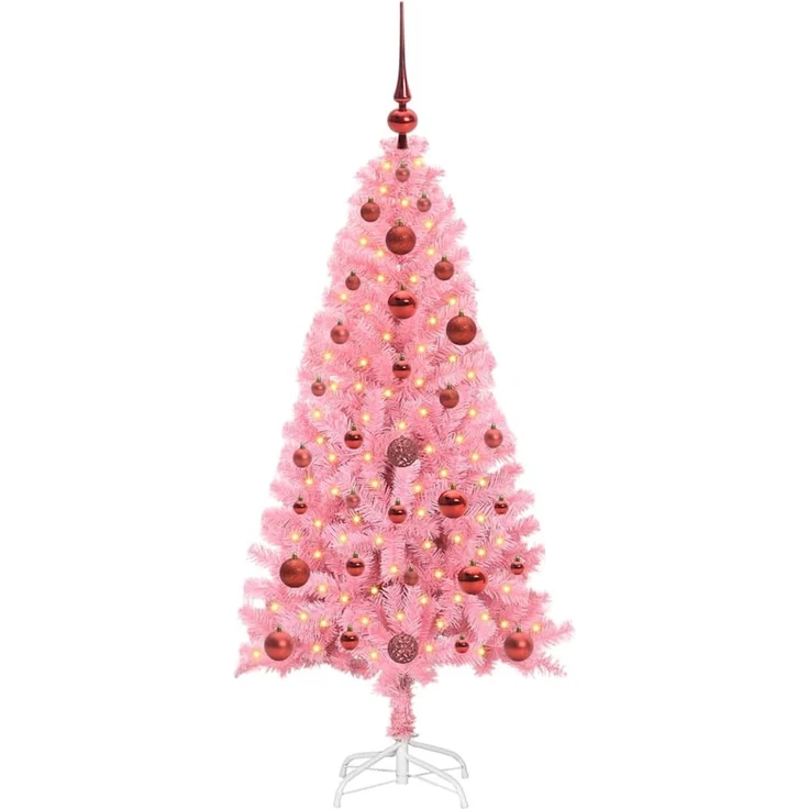 vidaXL Weihnachtsbaum mit LED-Beleuchtung Rosa 120 cm PVC und Stahl 3396407 – Bild 3