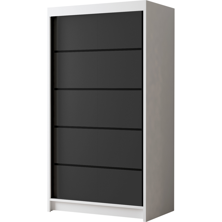 Kleiderschrank Letto IV 100 cm - Modern Schwebetürenschrank, Schiebetürenschrank mit Kleiderstange und Einlegeboden, Schlafzimmerschrank, Schiebetüren - 100x200x58 cm (Weiß/Schwarz)