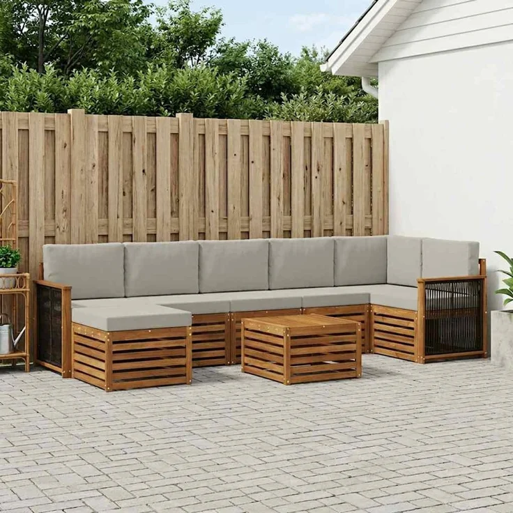 vidaXL Outdoor-Sofagarnitur 8 stk. 8-Sitzer Natur und Hellgrau 3384652 – Bild 1